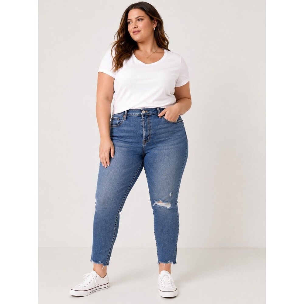 Levi's Premium Big E Wedgie Skinny Jeans 18W Womens High Rise Raw Hem Distressed